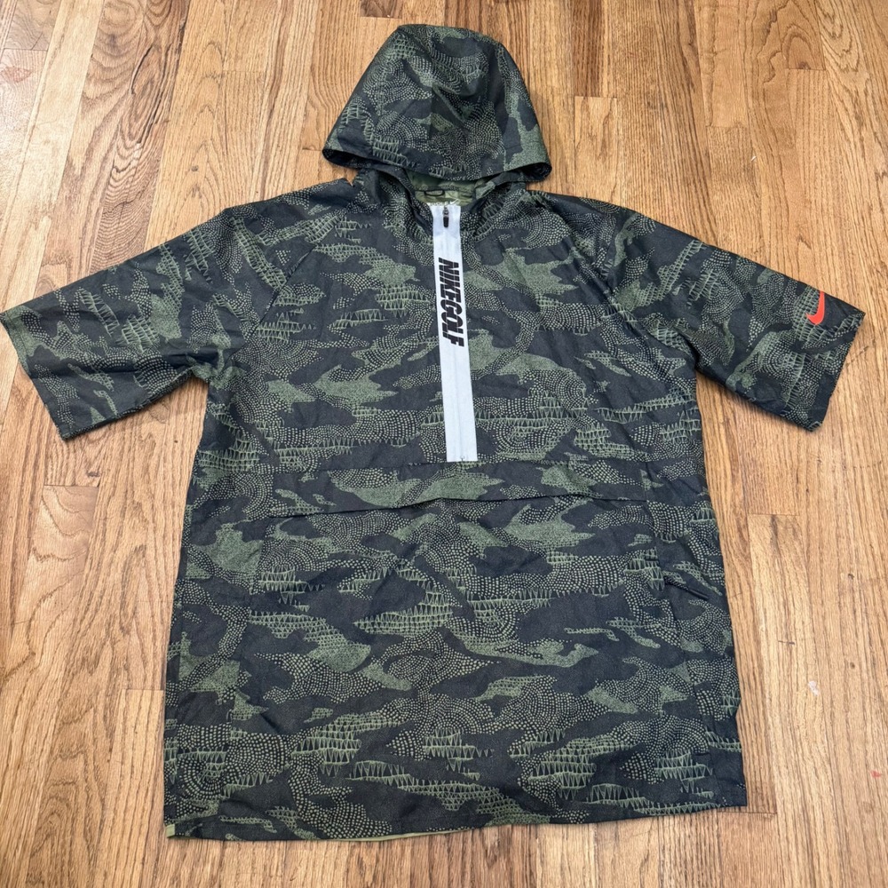 Nike Golf Mens Green Camo Alligator Print Short Sleeve Windbreaker Half Zip M